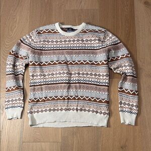 American Rag Patterned Crewneck Sweater in Cream and Brown sz L